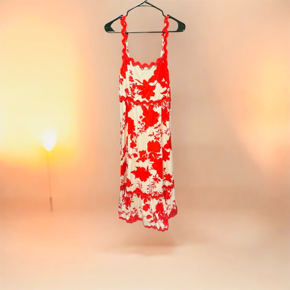 Cato Red and White Floral Spaghetti Strap Dress